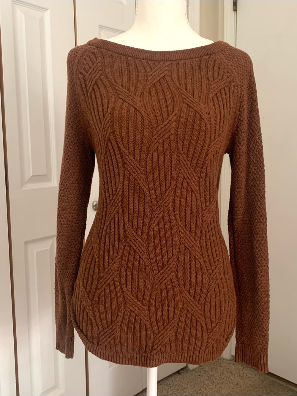 Sonoma Fall Sweater Chocolate Brown Long Sleeve Textured Cable Waffle Knit Sz S